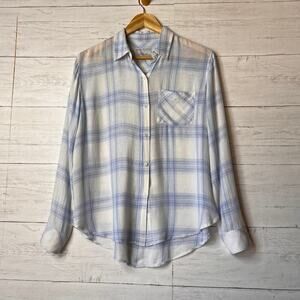 Rails Shirt Womens Size XS Pale Blue & White Charli Linen Plaid Button Down
